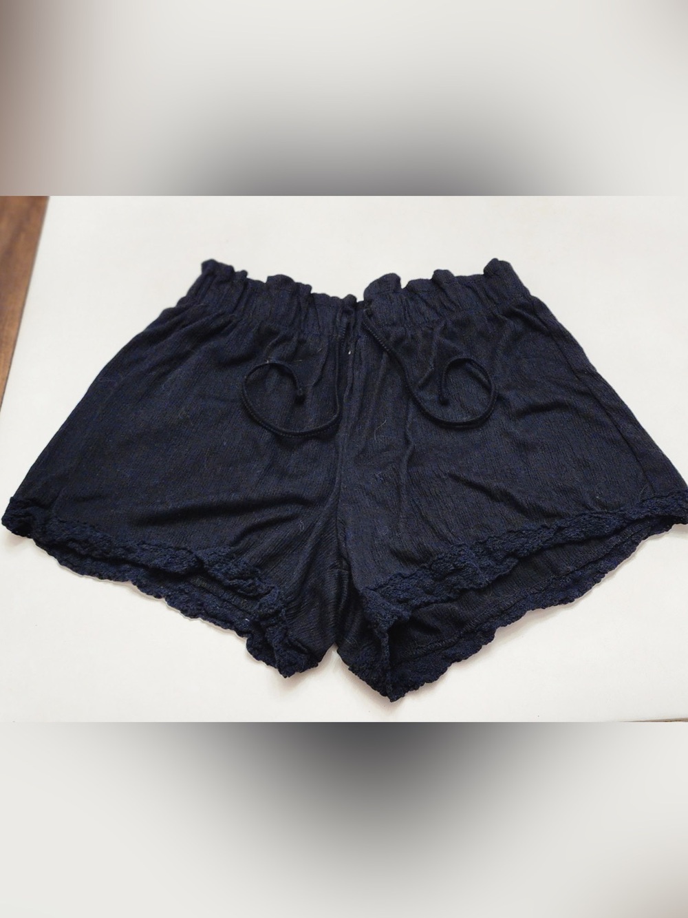 NOBO Navy High-Waist Crochet Hem Drawstring Shorts